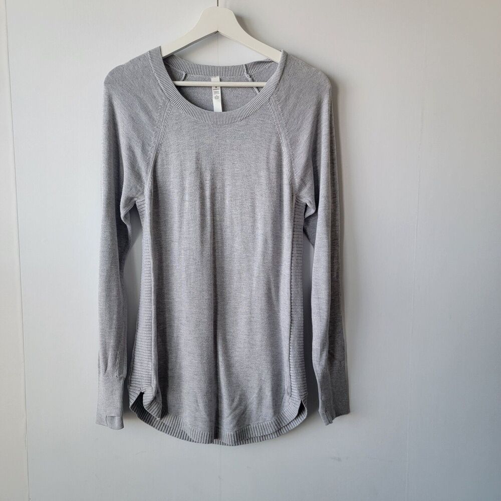 Lululemon Womens Hello Aloe Pullover Sweater Size 6 Light Gray thumb holes